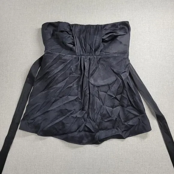 Banana Republic Womens Top Sz 8 Black Silk Strapless Ruched Velvet Sash Babydoll - Picture 11 of 12